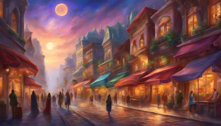 A bustling city street with vibrant storefronts, each displaying signs of increased foot traffic and online visibility. The scene exudes a sense of growth and prosperity for local businesses