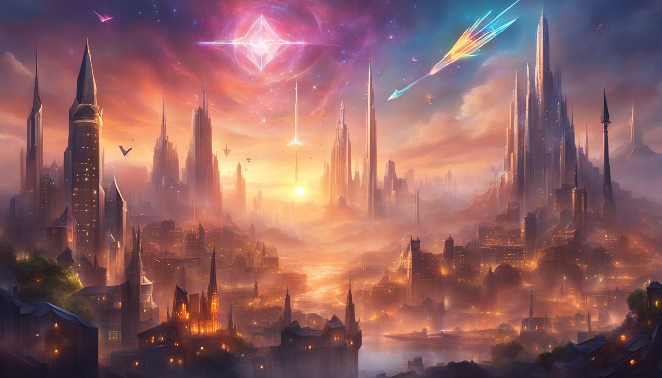 A bustling city skyline with three arrows pointing upward, symbolizing the ways SEO boosts local business rankings