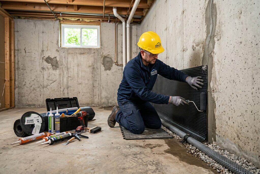Basement waterproofing and foundation repair in Simcoe